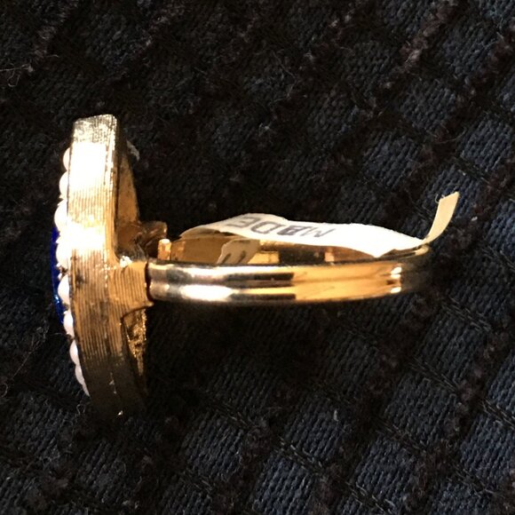 NOS Vtg Sarah Coventry Blue Marquise Stone Pearls Surround Goldtone Ring - Picture 2 of 8